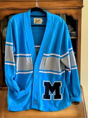 Exclusive Disney Vintage Dehen Blue Striped Varsity Cardigan Sweater